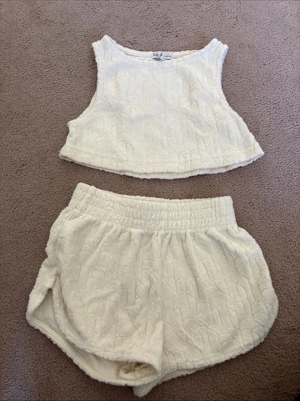 Girls Cream Terry Two-Piece Tank & Elastic-Waist Shorts Set - Soft Knit